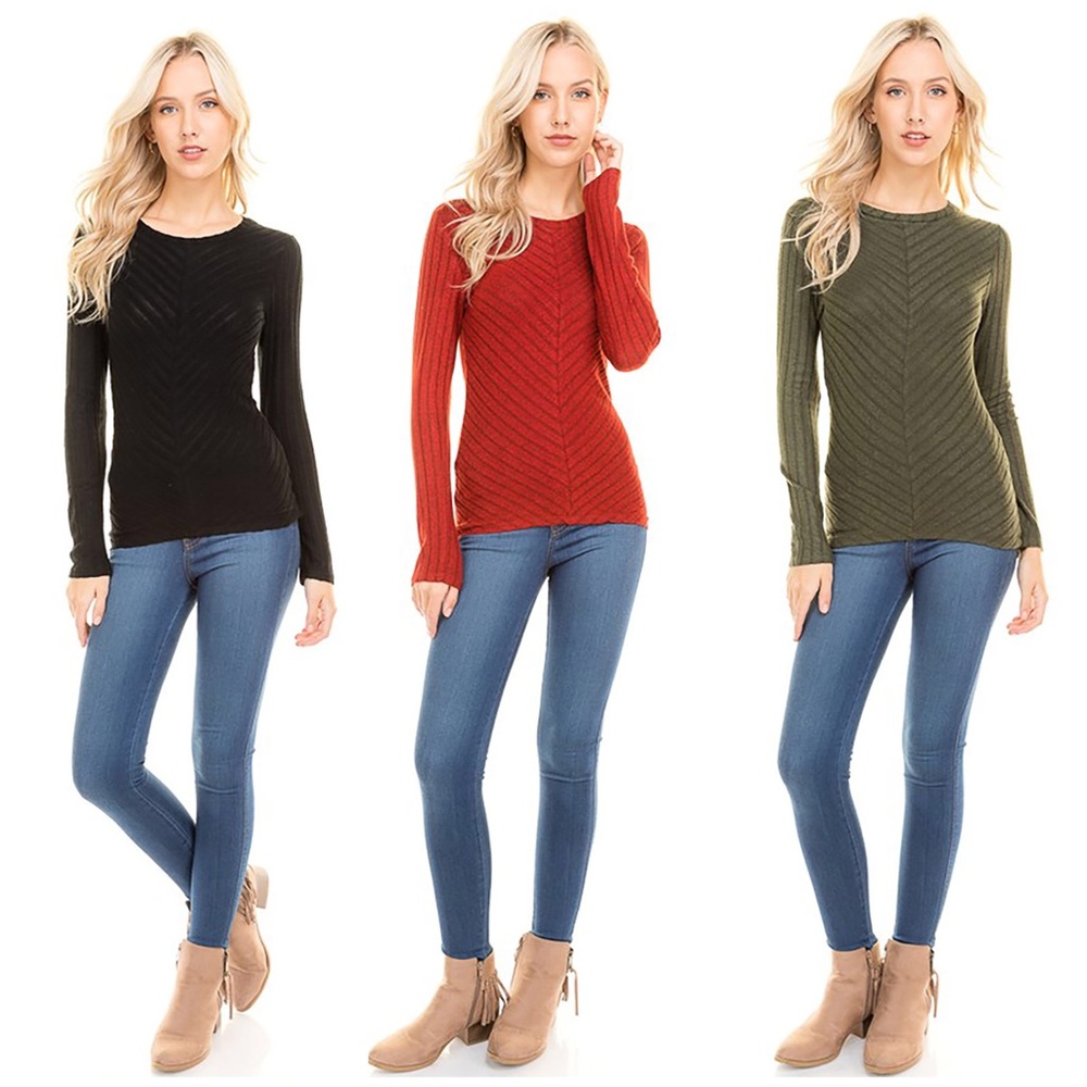 Plush Soft Brushed Hacci Ribbed Long Sleeves Top